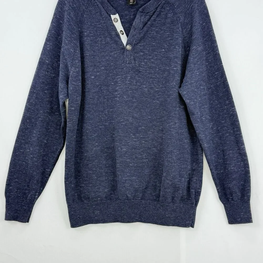 Porter & Ash Henley Sweater Mens Size M Blue Long Sleeve Casual Preppy